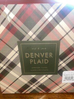 Pottery Barn DENVER PLAID Appetizer / Four (4) Piece Hors D'oeuvre Plates - NIB